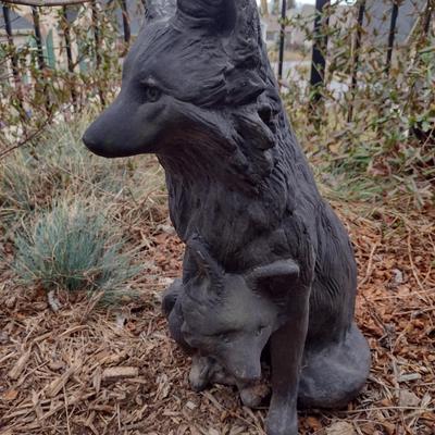 Ceramic/Plaster Mold Fox with Kit Lawn Art- Approx 21" Tall
