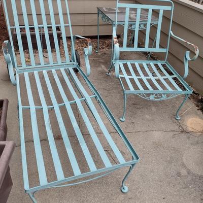 Vintage Metal Patio Furniture- Chair, Lounger, and Side Table