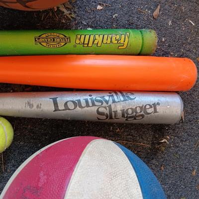 ALUMINUM LOUISVILLE SLUGGER BAT, BASKETBALLS AND MORE