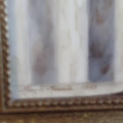 Framed Hand Painted Ceramic Tile by Local Artist- Chickadee and Grapes- Approx 8" x 13 1/2"