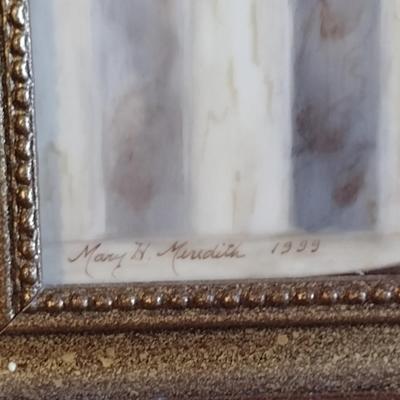 Framed Hand Painted Ceramic Tile by Local Artist- Chickadee and Grapes- Approx 8" x 13 1/2"