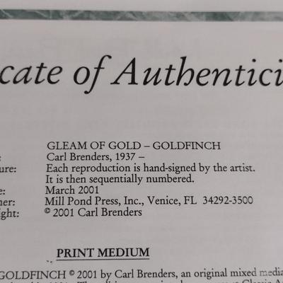 'Gleam of Gold' by Carl Brenders Signed and Numbered Print- Framed Under Glass- Approx 23 3/4" x 15 3/4"