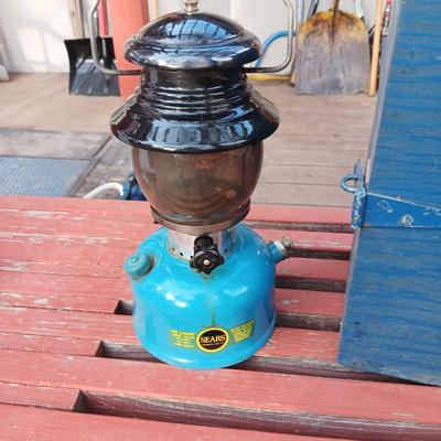 VINTAGE SEARS KEROSENE LANTERN WITH WOODEN BOX