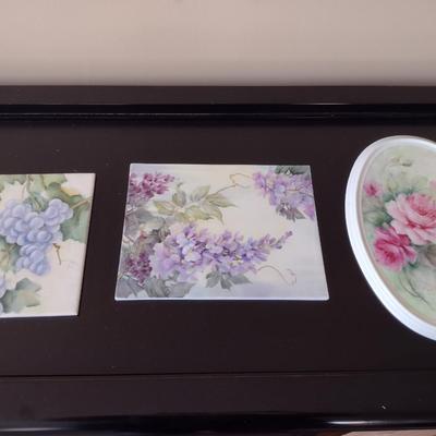 Collection of Hand Painted Ceramic Tiles with Floral Designs