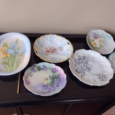 Collection of Hand Painted Plates with Floral Designs- Assorted Sizes