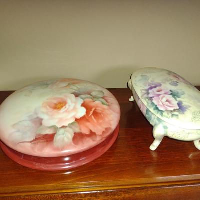 Pair of Hand Painted by Local Artist Ceramic Storage Boxes