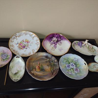 Collection of China Plates- Mostly Hand Painted- Assorted Sizes and Designs
