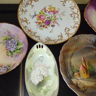 Collection of China Plates- Mostly Hand Painted- Assorted Sizes and Designs