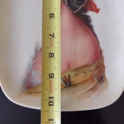 Native American Portrait Plate Hand Painted by Local Artist- Approx 7" x 10 1/2"