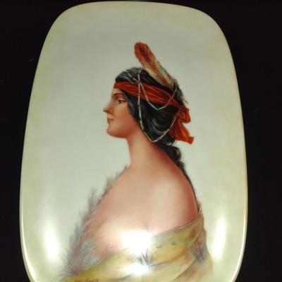 Native American Portrait Plate Hand Painted by Local Artist- Approx 7" x 10 1/2"