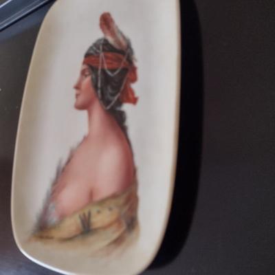 Native American Portrait Plate Hand Painted by Local Artist- Approx 7" x 10 1/2"