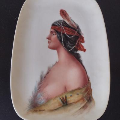 Native American Portrait Plate Hand Painted by Local Artist- Approx 7" x 10 1/2"