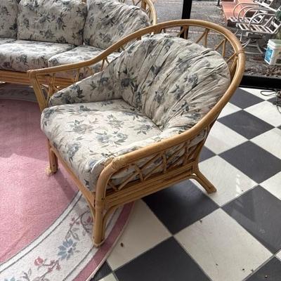 Vintage Bamboo Set of One Sofa and Two Chairs