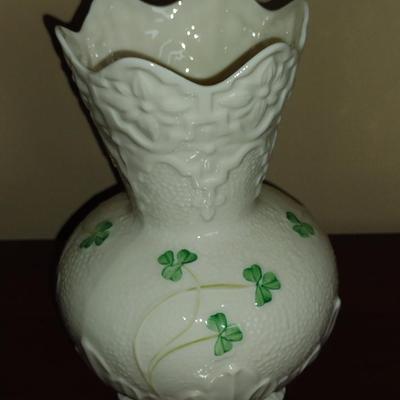 Belleek Irish Pottery Shamrock Vase- Approx 6" Tall
