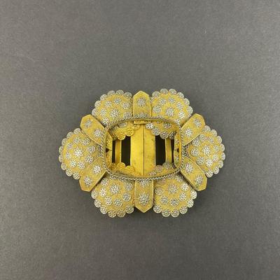 -106- BELT BUCKLE | Unique Gold Tone With Accents Belt Buckle
