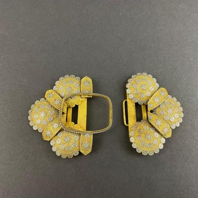-106- BELT BUCKLE | Unique Gold Tone With Accents Belt Buckle