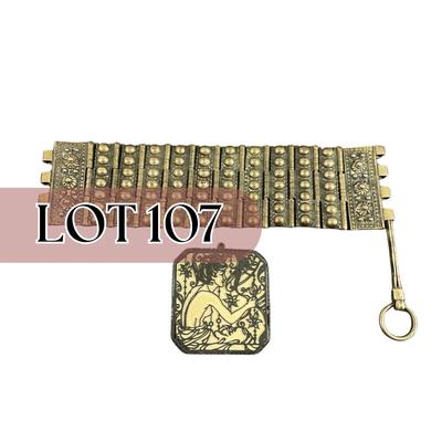 -107- COSTUME JEWELRY | Middle Eastern Style Bracelet & Signed 1971 JANM Square Pendant