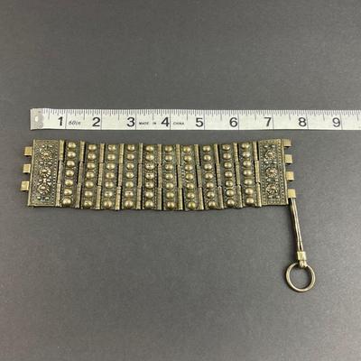 -107- COSTUME JEWELRY | Middle Eastern Style Bracelet & Signed 1971 JANM Square Pendant