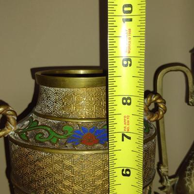 Collection of Etched Brass Decor- Vase, Wine Decanter, Cup, and Plate
