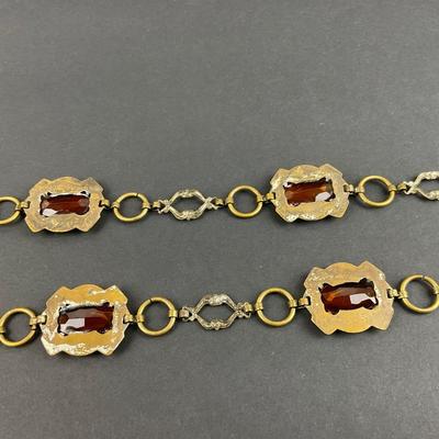 -109- COSTUME JEWELRY | Art Deco Belt, Beaded Snake Bracelet, & Handmade Box
