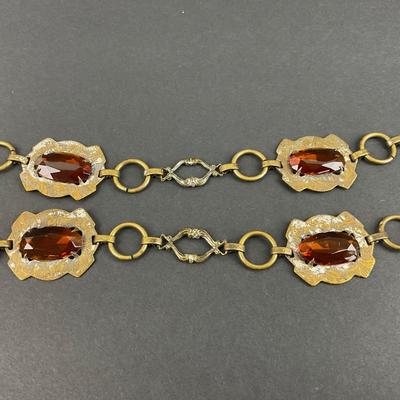-109- COSTUME JEWELRY | Art Deco Belt, Beaded Snake Bracelet, & Handmade Box