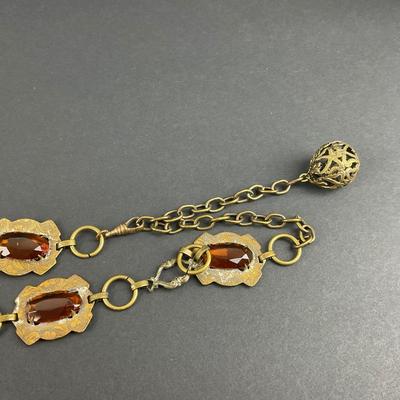 -109- COSTUME JEWELRY | Art Deco Belt, Beaded Snake Bracelet, & Handmade Box