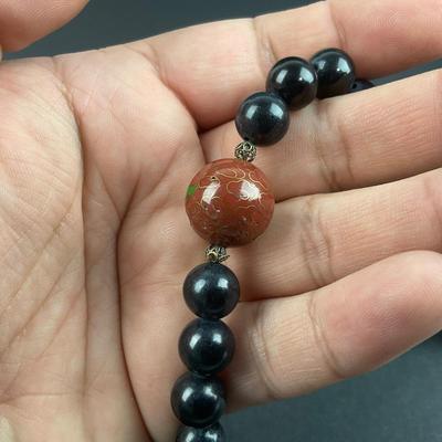 -110- JEWELRY | Cloisonné & Onyx Stone Necklace | Marked
