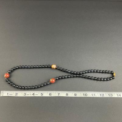 -110- JEWELRY | Cloisonné & Onyx Stone Necklace | Marked
