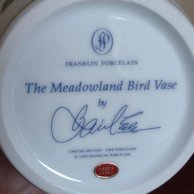 Franklin Porcelain 'The Meadowland Bird Vase' by Basil Ede- Approx 11 1/2" Tall