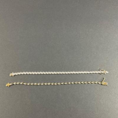 -115- SILVER | One Gold Wash Sterling Bracelet & One 925 Marked Bracelet