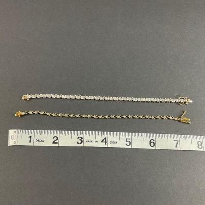 -115- SILVER | One Gold Wash Sterling Bracelet & One 925 Marked Bracelet