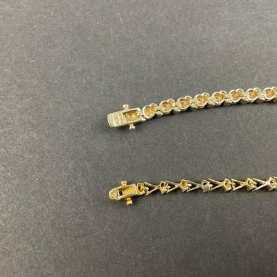 -115- SILVER | One Gold Wash Sterling Bracelet & One 925 Marked Bracelet