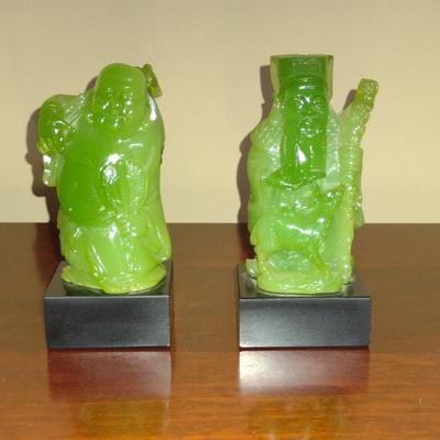 Vintage Pair of Wony Italian Made Faux Jade Asian Figurines- Approx 4" Tall