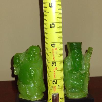Vintage Pair of Wony Italian Made Faux Jade Asian Figurines- Approx 4" Tall