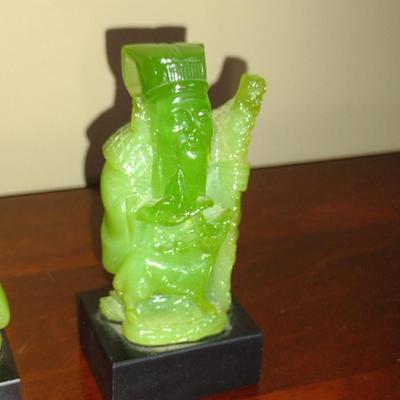 Vintage Pair of Wony Italian Made Faux Jade Asian Figurines- Approx 4" Tall