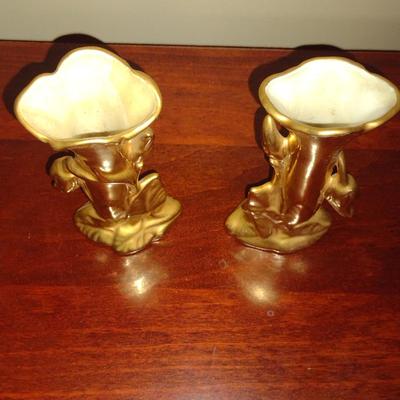 Pair of Wheeling Gold China Vases- Approx 5 1/2" Tall