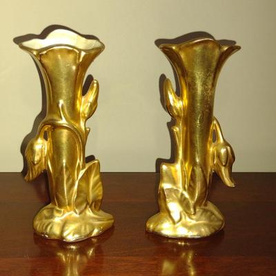 Pair of Wheeling Gold China Vases- Approx 5 1/2" Tall