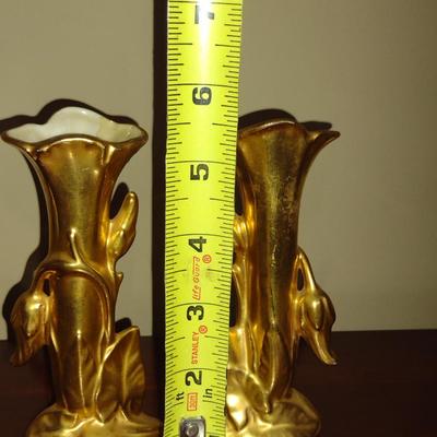Pair of Wheeling Gold China Vases- Approx 5 1/2" Tall