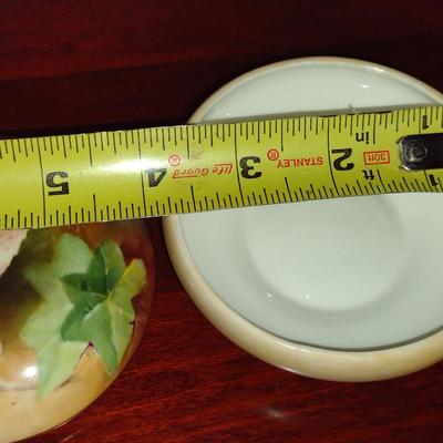 Antique Hand Painted Porcelain Storage/Trinket Box- Approx 3 7/8" in Diameter