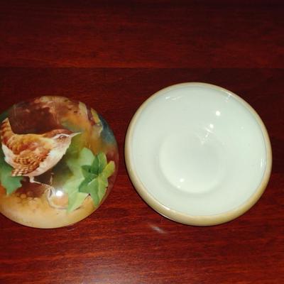 Antique Hand Painted Porcelain Storage/Trinket Box- Approx 3 7/8" in Diameter