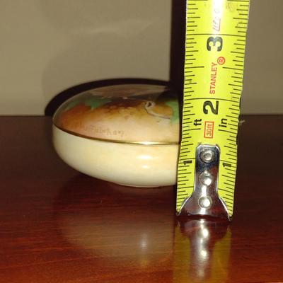 Antique Hand Painted Porcelain Storage/Trinket Box- Approx 3 7/8" in Diameter