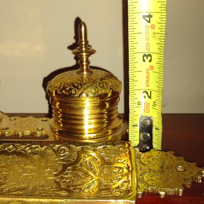 Antique Brass Double Ink Well Desk Set