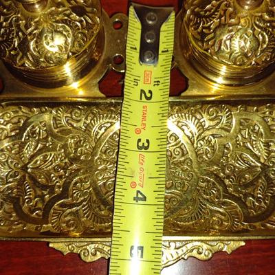 Antique Brass Double Ink Well Desk Set