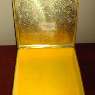 Metal Storage Box with Printed Textile Panel on Lid- Approx 5 1/4" Square x 2" Tall
