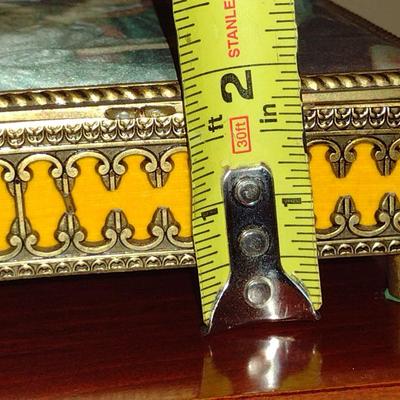 Metal Storage Box with Printed Textile Panel on Lid- Approx 5 1/4" Square x 2" Tall