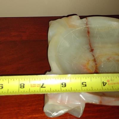 Vintage Carved Stone Ashtray- Possibly Onyx Marble- Approx 7" Square, 1 5/8" Tall