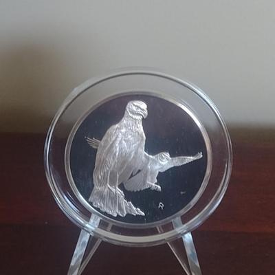 Franklin Mint Roberts Birds Sterling Silver Medal- Marsh Hawk- Approx Weight 66 Grams