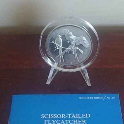 Franklin Mint Roberts Birds Sterling Silver Medal- Scissor-Tailed Flycatcher- Approx Weight 66 Grams