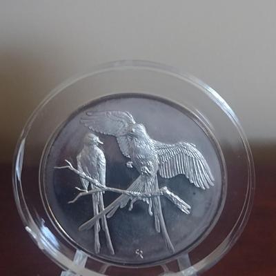 Franklin Mint Roberts Birds Sterling Silver Medal- Scissor-Tailed Flycatcher- Approx Weight 66 Grams