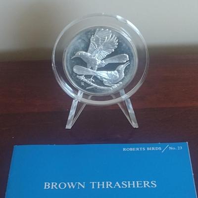 Franklin Mint Roberts Birds Sterling Silver Medal- Brown Thrashers- Approx Weight 66 Grams